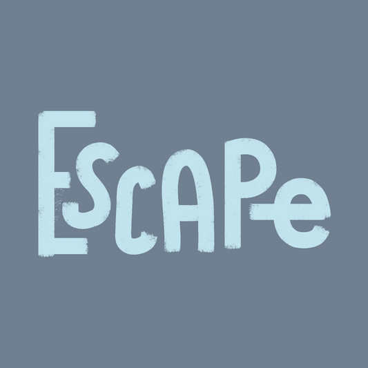 Illustration du mot 'Escape' en lettres stylisées, symbolisant l'univers des escape games à domicile